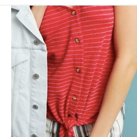 Anthropologie t.la Effervescent Tank Top Size XS Red White Striped Tie Front - Picture 5 of 12